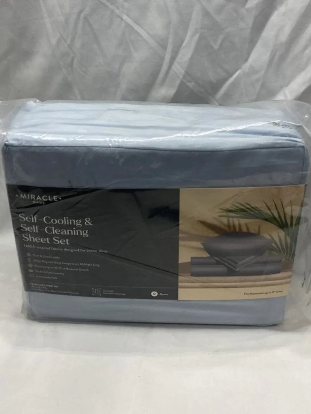 Miracle Made 4pc Queen Bed Sheets Silver Infused, Cooling, Sky Blue